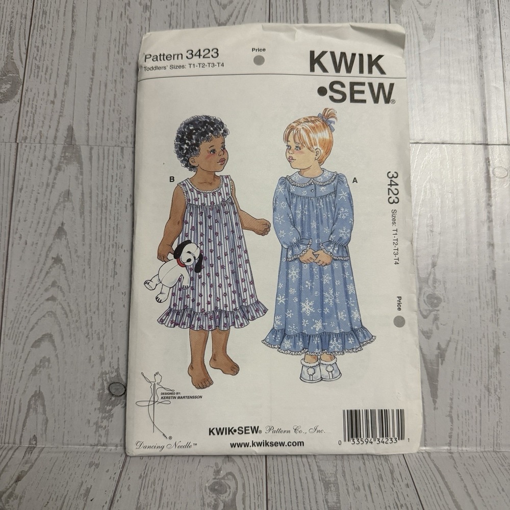 New Kwik Sew 3423 Toddler Nightgown Sewing Pattern Sealed Girls Uncut Ruffled